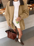 Ki Color Autumn And Winter New Splicing Leather Loose Wind Coat 2025 Fashion Coat Woman 68HZ