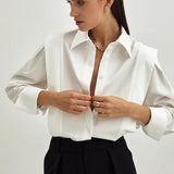 Autumn New Right-Angled Shoulder White Shirt Women's Commuting Temperament Design Small Long-Sleeved Shirt Top 68HZ