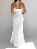 Spring And Summer White Cotton Hanging Neck Hollow With Dress 2025 Fashion New Long Dress Woman 68HZ