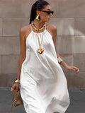 White Sexy Temperament Loose Holiday Wind Hanging Neck Dress 2025 Summer Fashion New Long Dress 68HZ