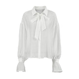 Spring/Summer 2025 White Shirts With Sexy Nets͸ÊÓ Horn Sleeve Casual Women's Shirt T-Shirt 68HZ