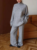 Autumn And Winter New Knitwear Set Of Femininity Gentle Wind Showing Thin Vertical Sweater Broad Leg Pants Two Sets Of Winter 68HZ