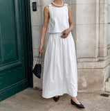 Spring/Summer 2025 White Cotton Sling Round Collar Short Blouse Loose Skirt Set Stylish Comfortable Commuter Women's Clothing 68HZ