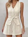 Cotton Commuting Style Casual Sleeveless Vest Shorts Set Summer Fashion Kaqi Women's Two-Set 68HZ