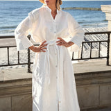 New Autumn 2025 Women's Cotton Strap Loose Open Shirt Skirt Seaside Atmosphere Skirt 68HZ