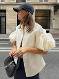 New Fashion Commuting Cardigan Loose Shirt Spring And Summer Design Bubble Sleeve Simple Women's Top 68HZ