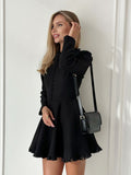 2025 Spring And Summer Fashion Temperament Sense Long-Sleeved Black Dress French Mid-Rise Lace Short Dress Women's Dress 68HZ