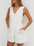 Cotton Tute Lace V-Neck Sleeveless Casual Jumpsuit 2025 Summer Fashion New Women's Clothing 68HZ