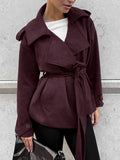 Autumn And Winter French Gentle Style Elegant Tying With Bows And Wind Jackets Commuting Thin Leather Coat 68HZ