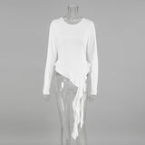 2025 Spring And Summer Irregular Sexy Design White Knitted Round Collar Slimming Women's T-Shirt 68HZ