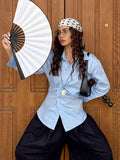 Autumn Women's Cotton Design Sense Niche Fashion Style To Close The Waist Carefully Under The Fork Shirt 68HZ