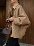 Autumn Fashion High-End Brown Hair, Collar Bat Sleeve Open Shirt Jacket Simple Commuter Women's Clothing 68HZ
