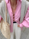 In The Fall Of 2025, The New Women's Wear Collar Shirt Wears A Rope With A Design Feeling Long-Sleeved Shirt Pink 68HZ