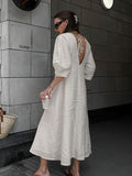2025 French-Cooked Beige Cotton Foam Sleeve Dress Women's Summer Loose Back Loose V-Neck Shirt Skirt 68HZ