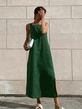 2025 New French Dress Cotton Sleeveless Dress Women's Summer Sexy Green Straight Sling Skirt 68HZ