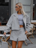 Vintage Wind Green Windy Windwear Autumn Free Small Standing Collar Long Sleeve With Open Shorts Casual Set 68HZ