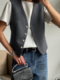 Summer New Neutral Minimalist Gray Sleeveless Vest Set Fashion Women's Two-Set 68HZ