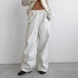 Fashion Casual Straight Trousers White Loose Cotton Tie Mid-Sleeker Broad-Footed Trousers 2025 Spring Trousers Women 68HZ