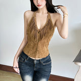 2025 Summer New Solid Color Sexy Hanging Neck Single Buckle Body Open-Enavel Vest Woman 68HZ