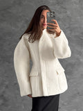 New Autumn And Winter Thick Hairs, Women's Niche Design Sense Of Pure Color Half-High Collar Small Fragrant Blouse 68HZ