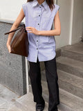 2025 Summer Commuter Style Women Fashion New Niche Design Sleeveless Shirt Loose Striped Top Lady 68HZ