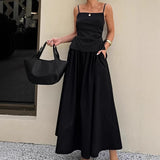 Black Cotton Sleeveless Sling Dress Suit 2025 Spring And Summer Fashion New Two-Piece Women 68HZ