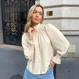 New Fashion Collared Jersey Bubble Sleeve Personality Shirt French Temperament Spring And Summer Long Sleeve Top Lady 68HZ