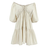 Kazqi Cotton-Song V-Neck With Sexy High-Waisted Head Dress 2025 Summer Fashion New Short Dress 68HZ