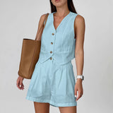 2025 Spring And Summer Cotton Tample New Sleeveless Vest Vest Suit Fashion Solid Color Two Sets Of Women 68HZ