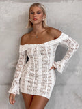 New Spring And Summer Sexy Shoulder Lace Trumpet Horn Sleeves To Pack A Hundred Dress Dress Women 68HZ