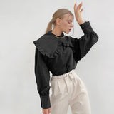 2025 French Temperament Court Style Doll-Collar White Cotton Shirt Long-Sleeved Shirt In The Ear Of The Autumn And Winter Wood 68HZ
