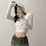 Spring 2025 New Women's Solid Color Emoticen Vum Fashion V-Neck Hooded Long-Sleeved Sunscreen 68HZ