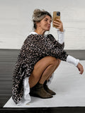 Leopard V-Neck Bubble Sleeve Splicing Lotus Leaf-Side Cover Dress 2025 New Spring Fashion Woman 68HZ