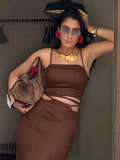 2025 Spring And Summer Sexy Hollow Cotton Sling Vest With High-Rise Long Skirt Suit Woman 68HZ