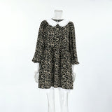 Leopard V-Neck Bubble Sleeve Splicing Lotus Leaf-Side Cover Dress 2025 New Spring Fashion Woman 68HZ