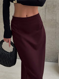 Design Feeling Solid Color Royal Sister Style Slim Thin Open Skirt Half Dress Women Fashion One Dress 68HZ