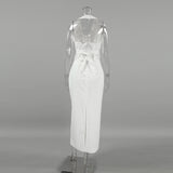 2025 Summer Fashion White Sexy Hanging Neck Sleeveless Vest High Waist Body Skirt Open Skirt Dress Suit 68HZ