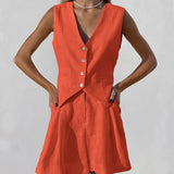 2025 Design Cotton Suit Vest Suit Women's Summer Leisure Sleeveless Vest Shorts Two-Set 68HZ