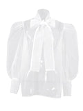 2025 Spring Sexy Perspective Mesh Long-Sleeved Top Folded High-End Bubble Bubble Sleeves To Play The Shirt Woman 68HZ