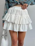 French Chiffon White High Waist A Folding Casual Skirt 2025 Autumn Fashion New Short Skirt 68HZ