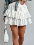 French Chiffon White High Waist A Folding Casual Skirt 2025 Autumn Fashion New Short Skirt 68HZ