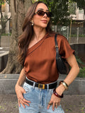 Spring And Summer New Irregular Collared Muted Shoulder T-Shirt 2025 Fashion Top Lady 68HZ
