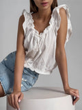 French Pure-Style Cotton Flying Sleeves Of The Flower Loaf Side Vest 2025 Spring And Summer Fashion New Top Lady 68HZ