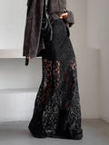 Vintage Black Lace Perspective Sexy And Ankle Skirt Summer Fashion Mid-Rise Commuting Half-Dressed Dress Woman 68HZ