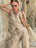 Summer Cotton Sleeveless Vest Vest Trousers Suit Women 2025 New Casual Fashion Two-Piece Women's Clothing 68HZ