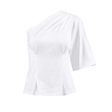 French White Irregularly Side-Sleeved Knitted T-Shirt 2025 Fashion New Woman 68HZ