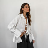 Casual Sexy Loose-Fitting Long-Sleeved White Cardigan Shirt Summer Cotton Shirt Woman 68HZ