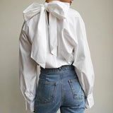 2025 Autumn Bow Shirt Women's French High-Collar Collar Design Small Women's White Shirt Temperament Top 68HZ
