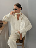 Long-Sleeved Suit Female Ribbon Ornament Languid Texture 2026 Spring Shirt Trousers Two Sets 68HZ