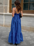 French Holiday Style Blue Cotton-Cotton V-Necked Ribbon Ribbon Dress 2025 New Long Dress 68HZ
